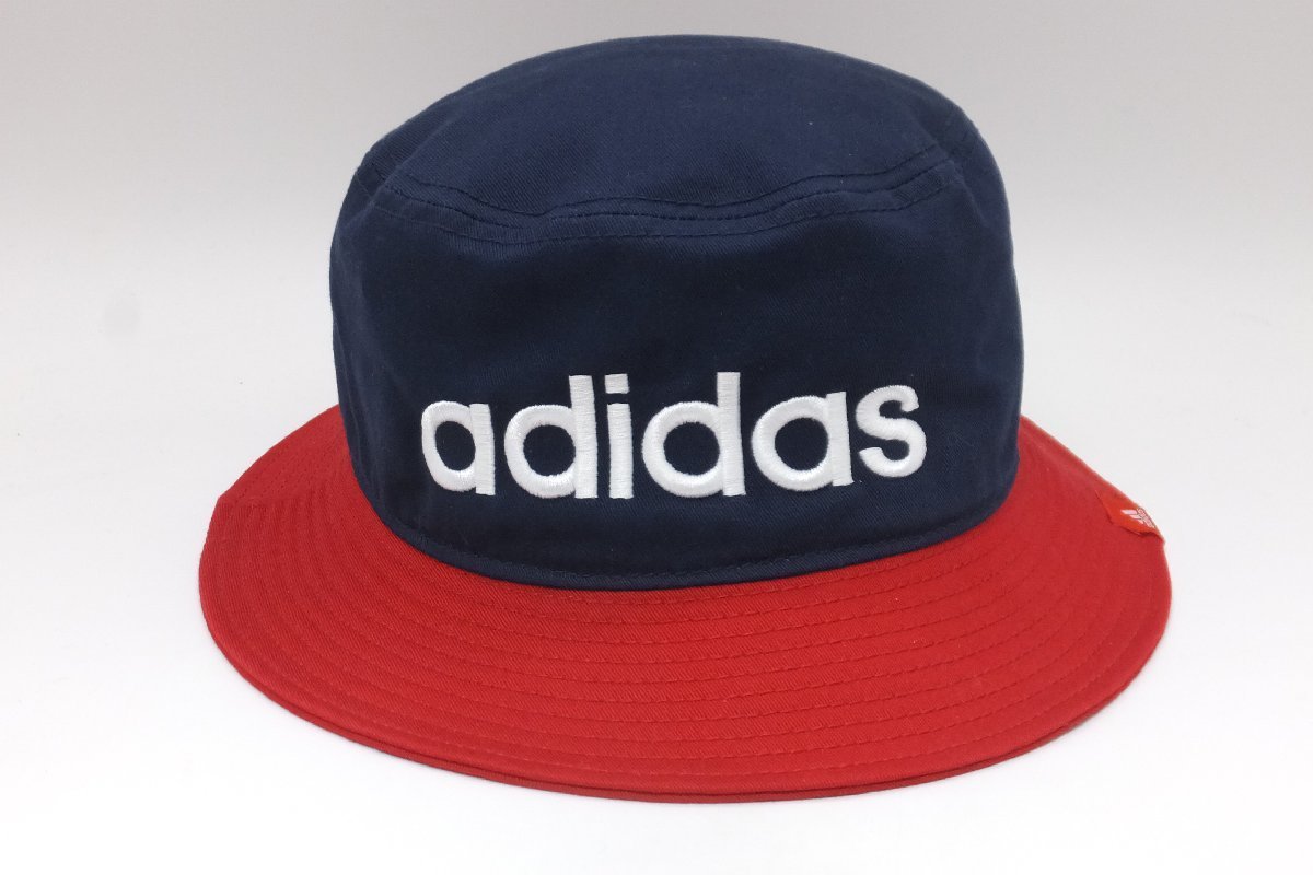 ■【YS-1】 アディダス Adidas ハット 帽子 ■ 状態良好 ■ サイズ・58cm ■ ネイビー 紺系 × レッド 赤系 綿100% ■【同梱可能商品】■Aの画像1