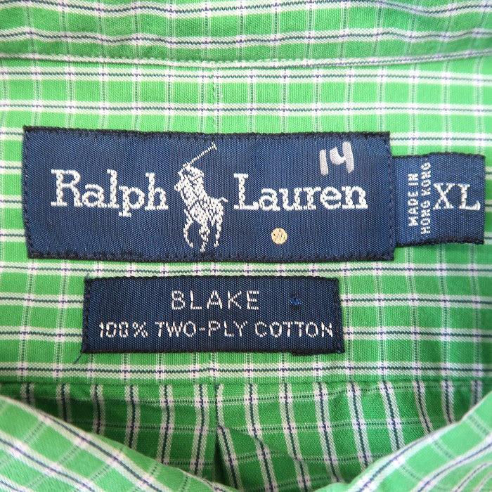 古着 ラルフローレン Ralph Lauren ボタンダウンシャツ 長袖 チェック柄 グリーン サイズ表記：XL　gd78804_画像6