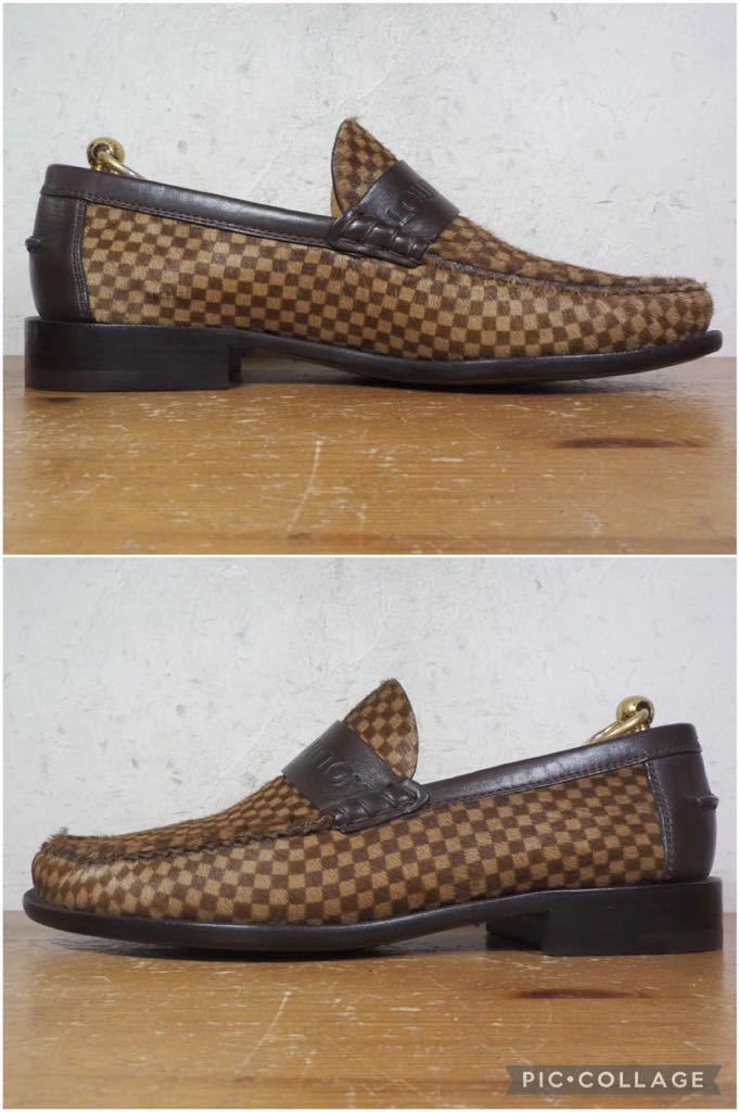 【1.2回使用程度/極美品】ITALY製 LOUISVUITTON/ルイヴィトン ダミエソバージュ モカシン ローファー Men’s UK51/2 24cm相応 ポニー_画像2