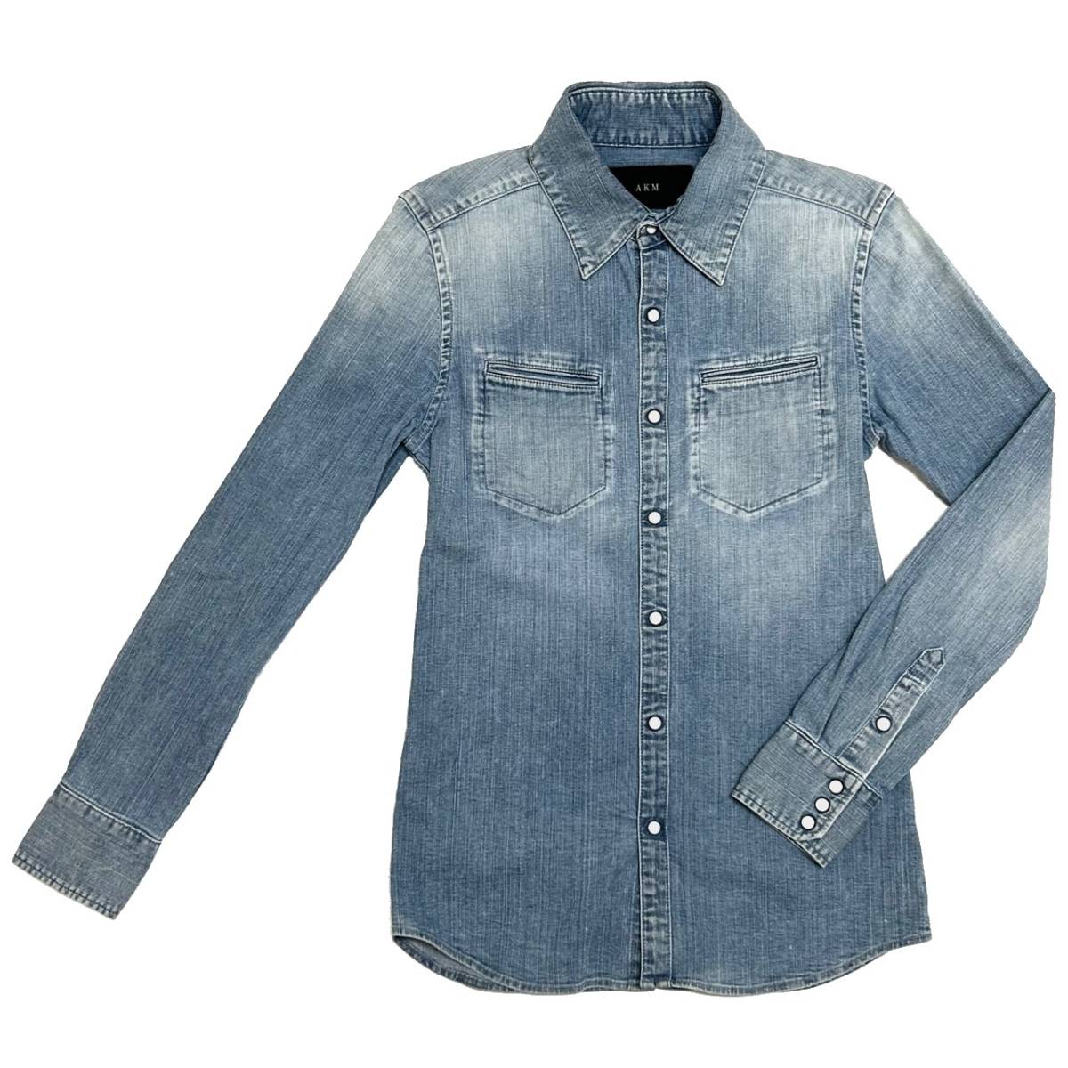 定価3 2万 AKM 8oz STRETCH DENIM WESTERN SHIRTS Mサイズ ブルー