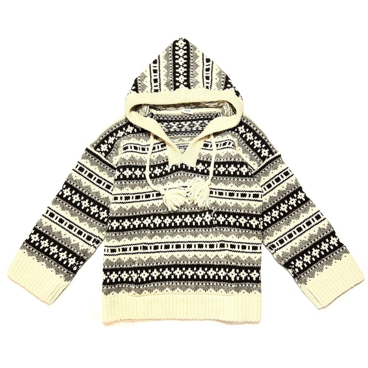 国内正規品 名作 21AW CELINE Baja fair isle Shetland wool hoodie Sサイズ セリーヌ  フェアアイルバハシェトランドウールニットパーカー