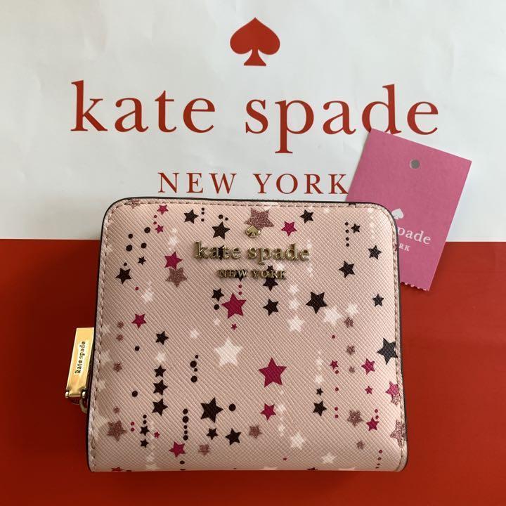 新品！ケイトスペード/キラキラした流れ星が可愛い♪機能的！ミニ財布、2つ折り財布　K4731　IDケース　プレゼントに！　ピンク