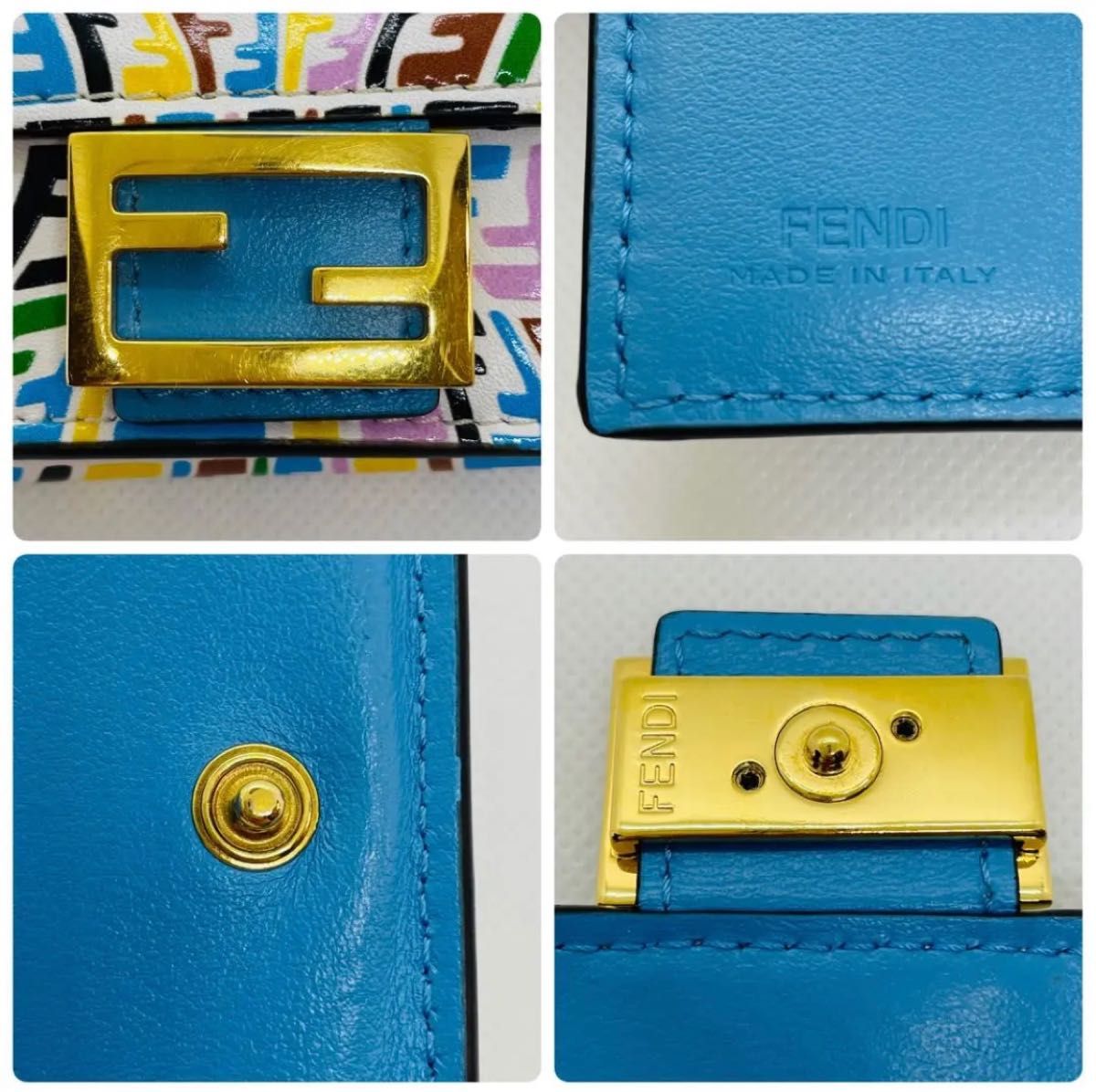 【美品】フェンディ 三つ折財布 レザー バゲット マルチカラー ミニウォレット FENDI 8M0395 コンパクト レディース