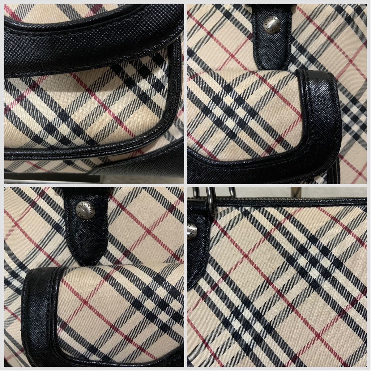 【美品】BURBERRY バーバリー ハンドバッグ ノバチェック ターンロック レディース キャンバス レザー ベージュ ブラック