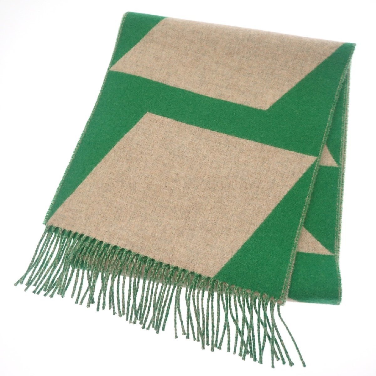 極美品◇エルメス マフラー カザック オプティック カシミヤ 緑