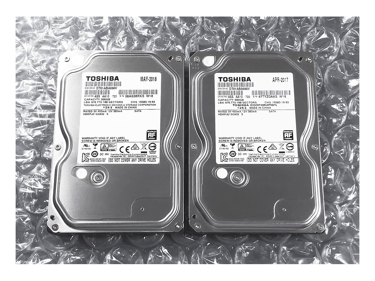 TOSHIBA DT01ABA050V 500GB 2台 5インチ HDD AVコマンド対応 50A2｜PayPayフリマ