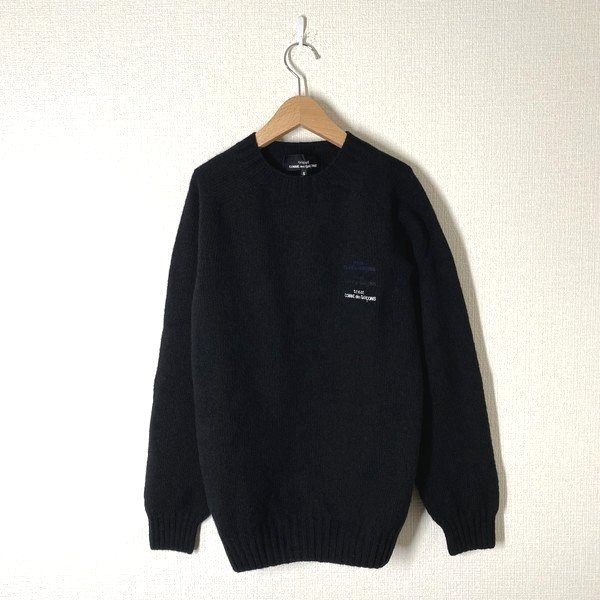 【新品 21AW】tricot COMME des GARCONS トリココムデギャルソン シェットランドウール ニット 刺繍 S ブラック 黒 セーター