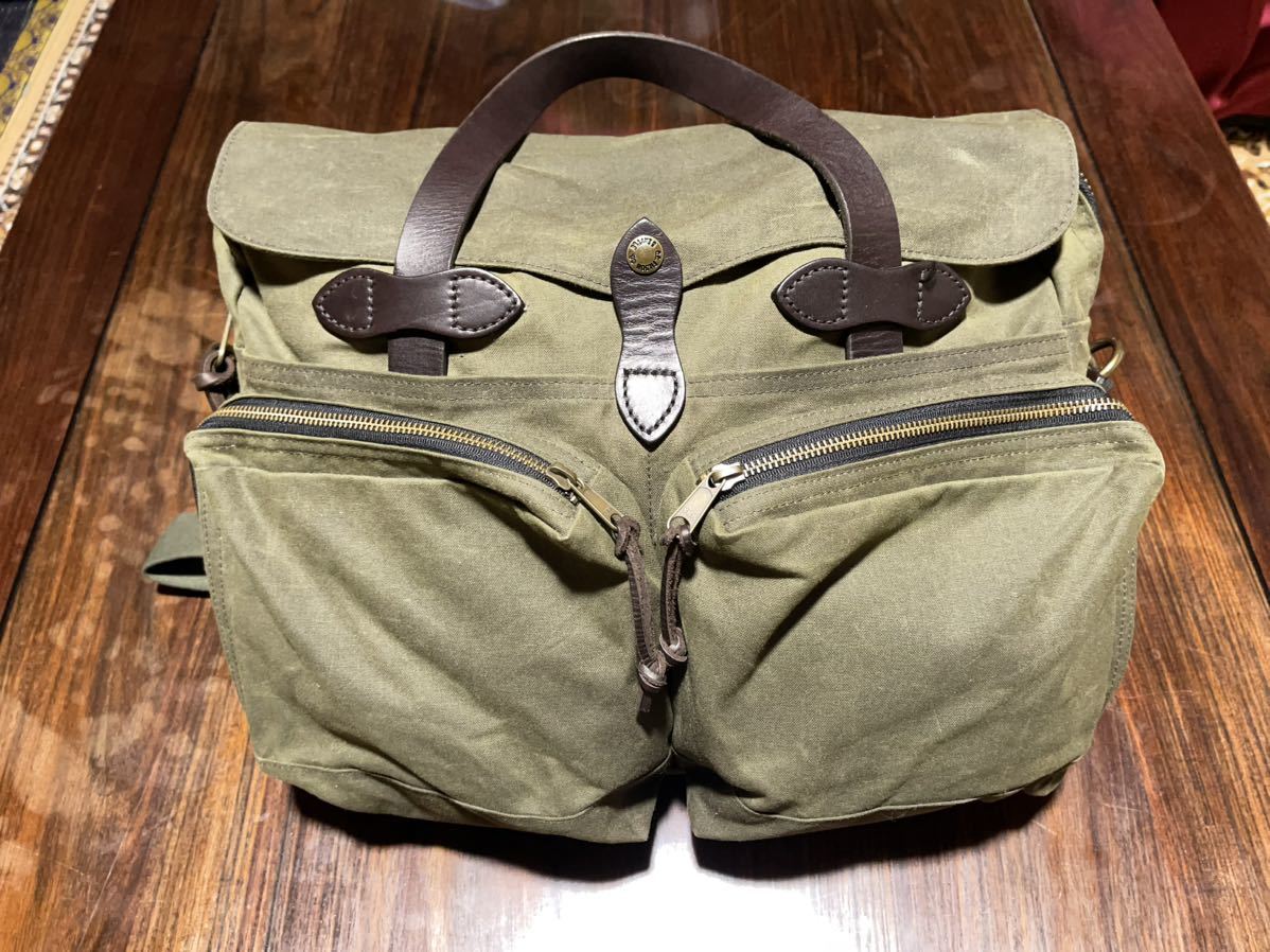 稀少 米国製 FILSON フィルソン 24 HOUR TIN CLOTH BRIEFCASE 24 アワー ティンクロス ブリーフケース オイルド バッグ グリーン