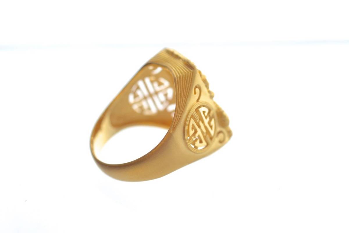[ unused goods ] Prima Gold *K24* original gold * ring * signet * Dragon * dragon * yellow gold * men's *#13