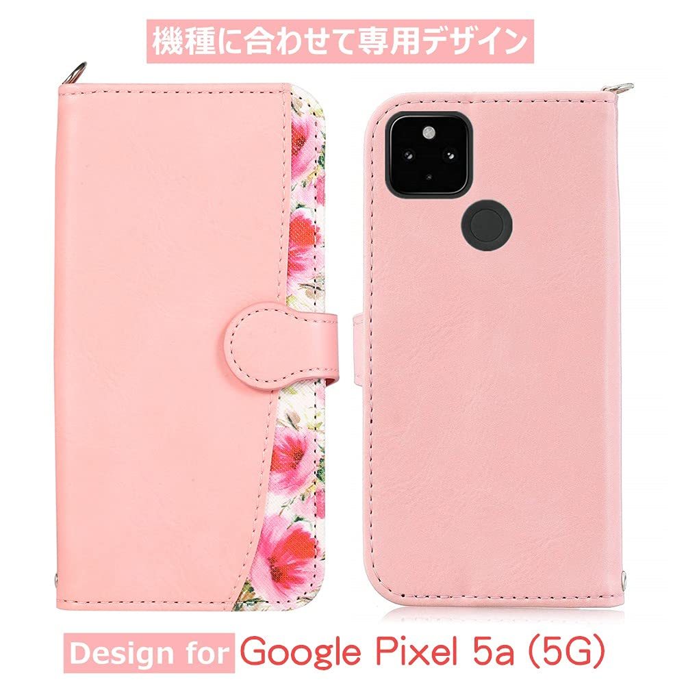 送料無料★Google Pixel 5a 5G ケース 手帳型 耐衝撃 レザー 花柄 透明 tpu (レッド)_画像2