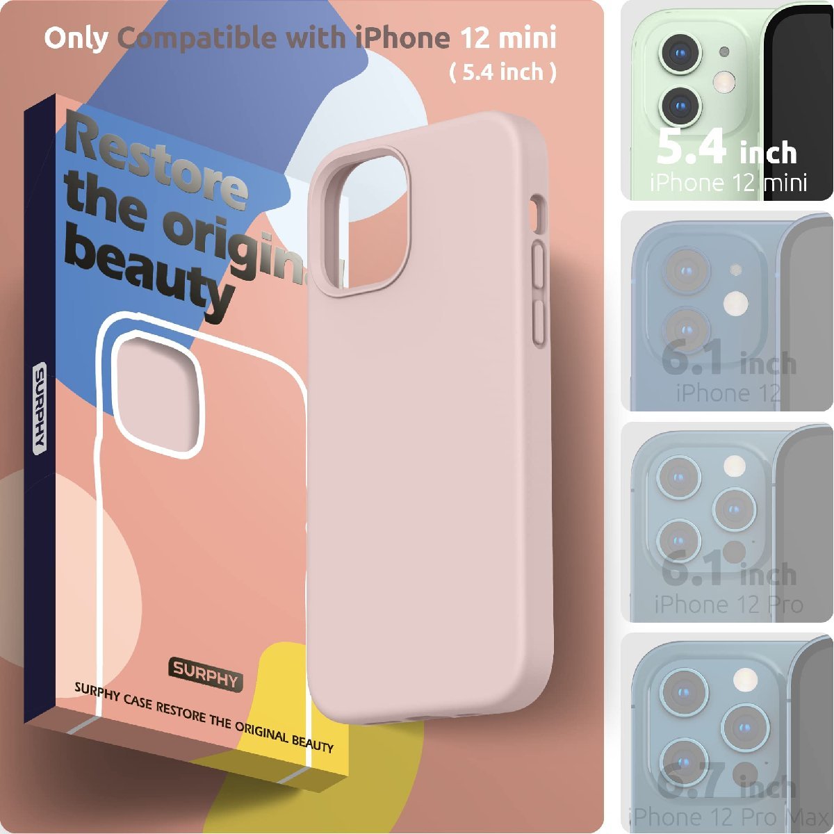 送料無料★SURPHY iphone12 mini ケース シリコン,5.4インチ対応 耐衝撃 超軽量 全面保護 (ピンク)_画像2