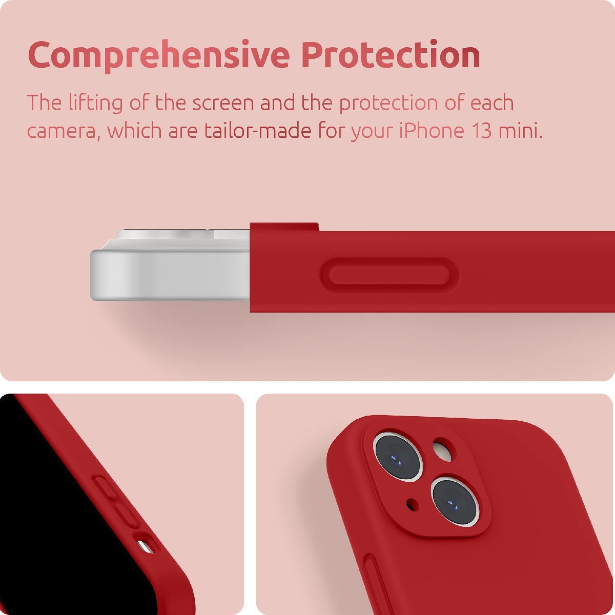 送料無料★SURPHY iPhone13 mini ケース シリコン 耐衝撃 超軽量 全面保護 5.4インチ (赤)_画像4