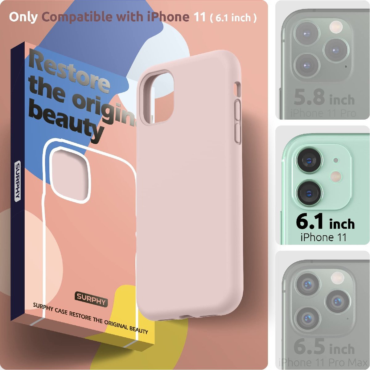 送料無料★SURPHY iPhone 11 ケース シリコン 耐衝撃 全面保護 ワイヤレス充電対応 (6.1インチ ピンク)_画像2
