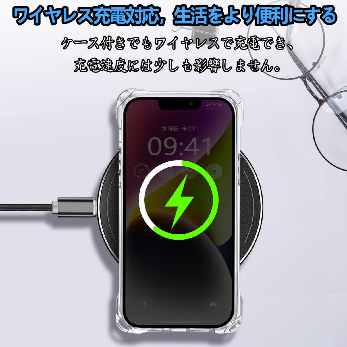 送料無料★iPhone14 ケース クリア ショルダー ストラップ付き 薄型 軽量 シリコン ワイヤレス充電対応(全透明）_画像5