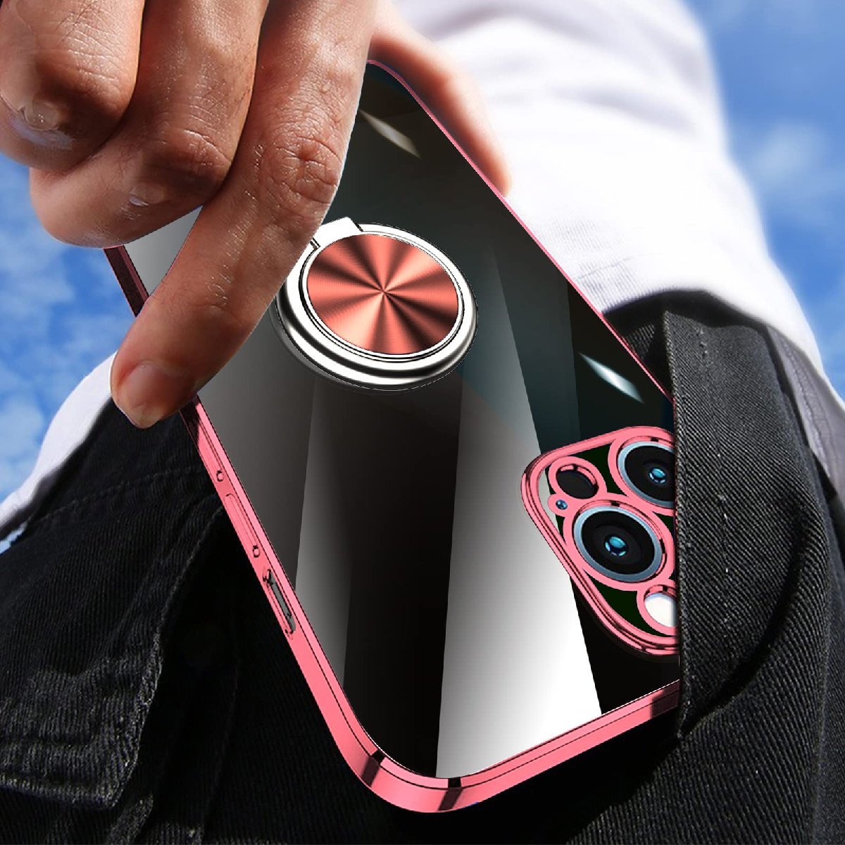  доставка бесплатно ★iPhone XR  кейс   кольцо   идет в комплекте   чистый   ударостойкий    подставка  функция   автомобиль ... держатель  поддержка   все  поверхность   защита  ( розовый )