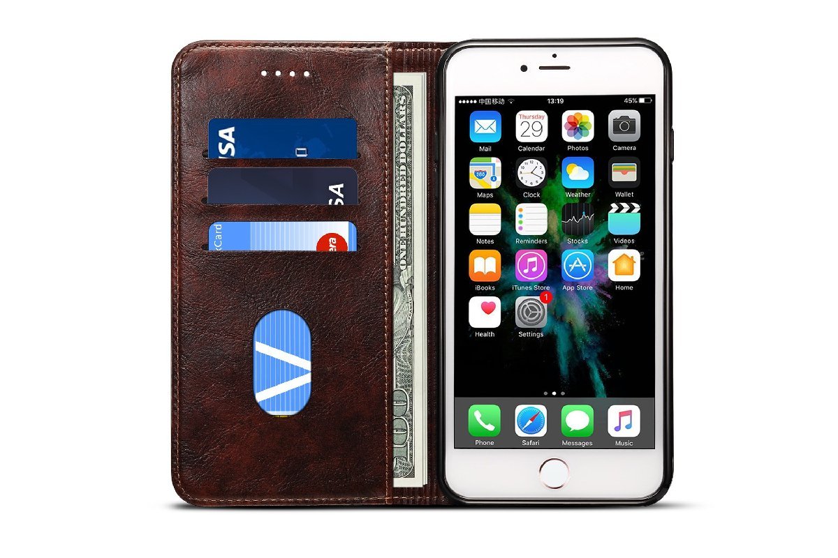 送料無料★iPhone 8 plus / 7 plus手帳型ケース 財布型 カード収納 軽量 防塵 薄型 耐衝撃 (ブラウン)_画像2