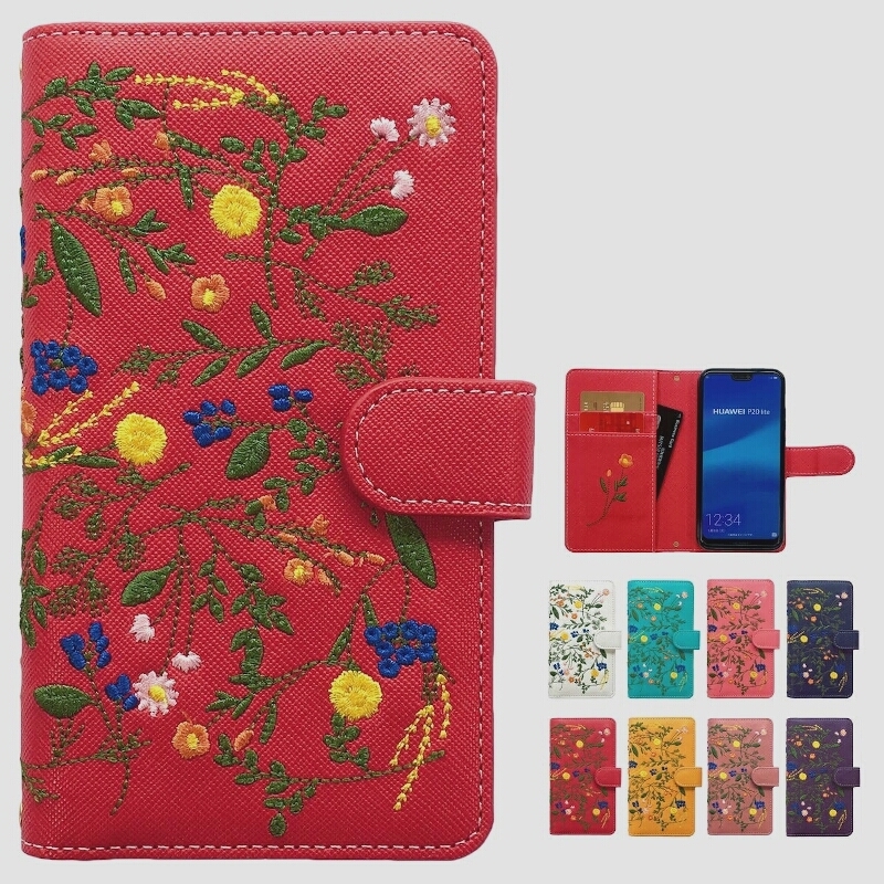 送料無料★iPhone SE 7 8 ケース カバー ボタニカル 刺繍 手帳型 花柄 (レッド)_画像1