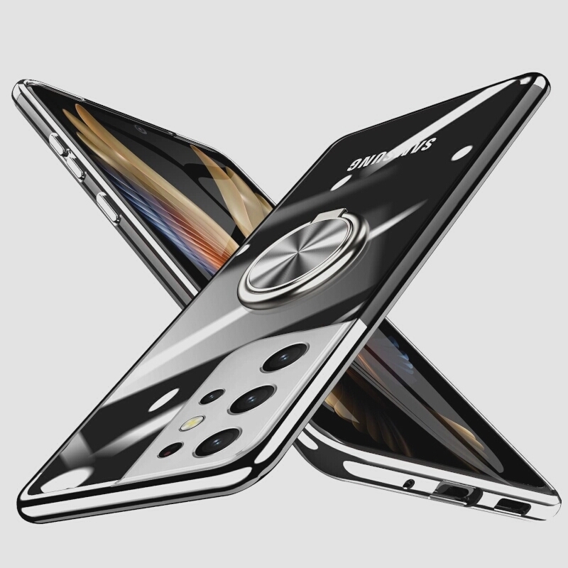 送料無料★WYEPXOL Galaxy S21 Ultra ケース リング付き クリア tpu シリコン 車載ホルダー対応(銀)_画像1