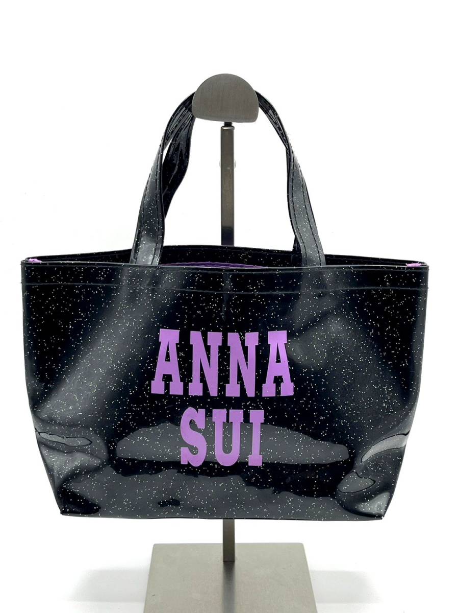 ANNA SUI アナスイ ハンドバッグ ロゴ ブラック×パープル ラメ エナメル ②