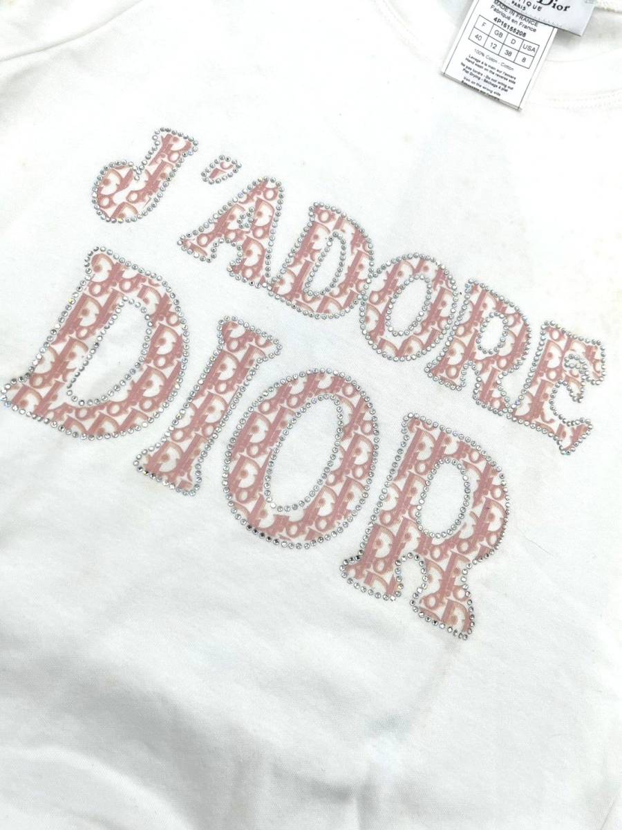 Christian Dior ディオール　4P16155208/トロッター/ラインストーン/Tシャツ/40/コットン/WHT　カットソー　ホワイト　 ブローチ付き