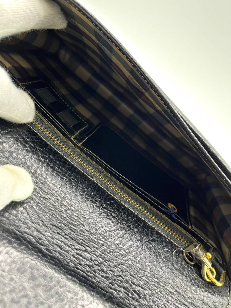 クラッチバッグ セカンドバッグ ブラック×ゴールド レザー 鍵付き