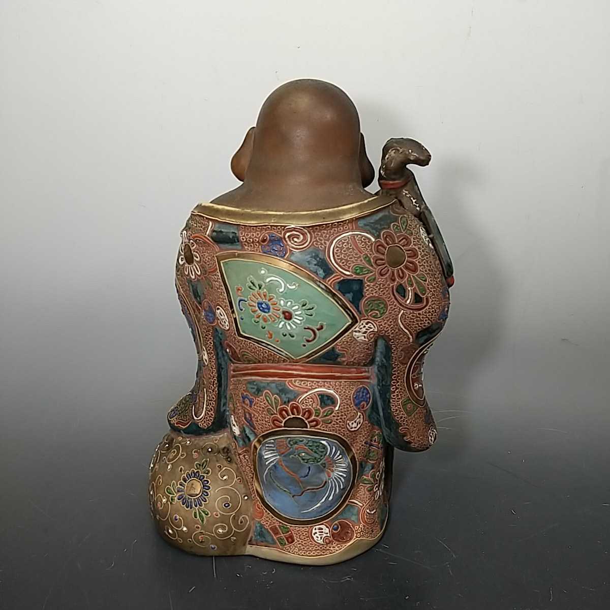 957同梱NG 九谷焼 布袋像 布袋様 金彩 立像 約30cm 金彩色絵 金襴手 七福神 縁起物 置物 オブジェ インテリア 時代物 古民具 古美術