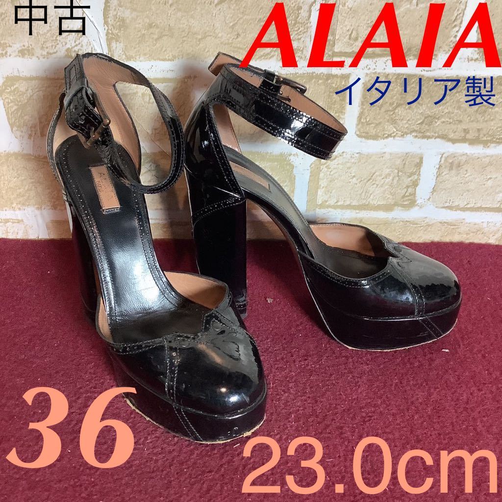 【売り切り!送料無料!】A-278 ALAIA!セパレートパンプス!36 23.0cm位!黒!厚底!チャンキーヒール!アンクルストラップ!イタリア製!中古_画像1