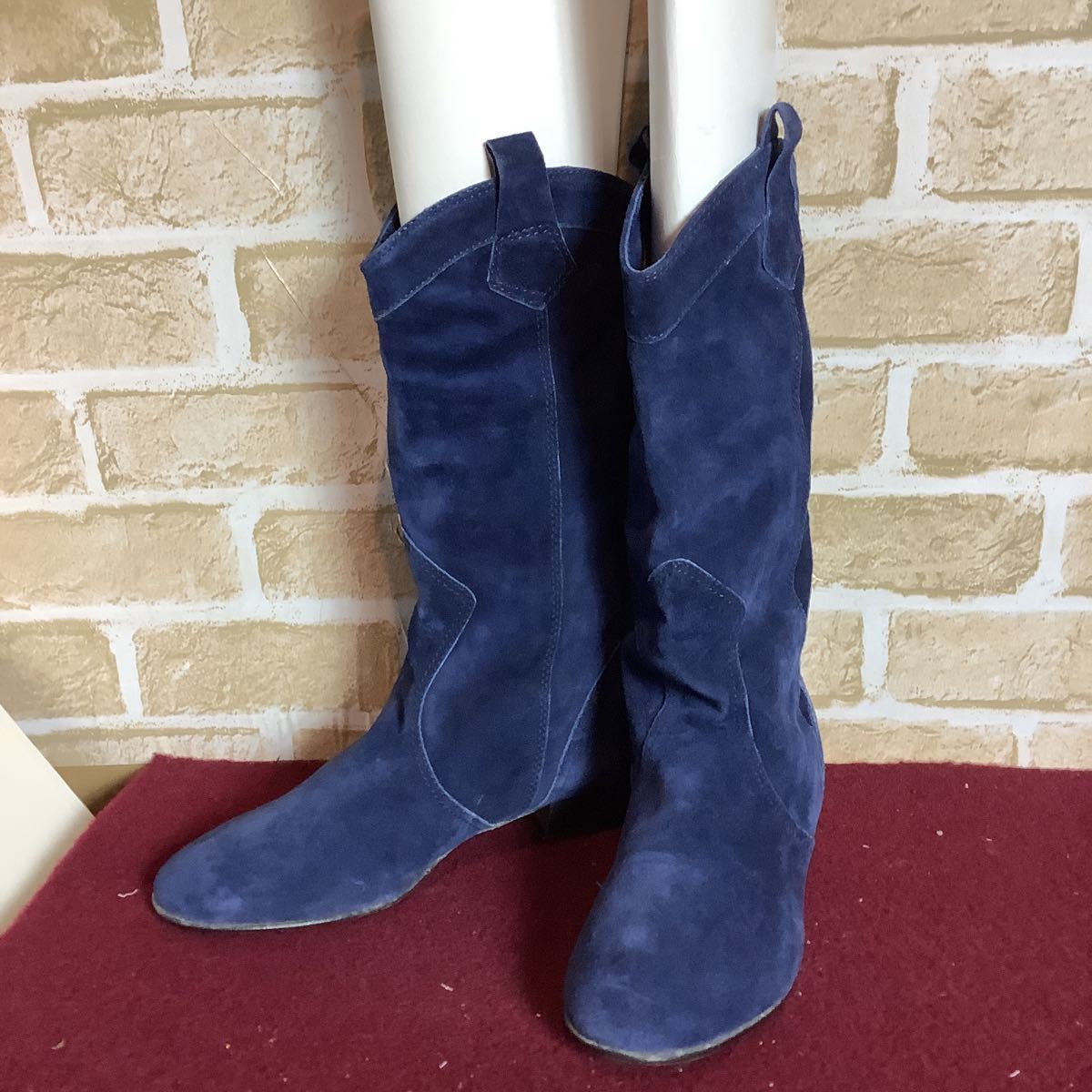 [ selling out! free shipping!]A-275 FABIO RUSCONI! Italy velour boots! blue! navy!38 24.0cm rank! regular price 33,000 jpy! long boots! tag equipped!