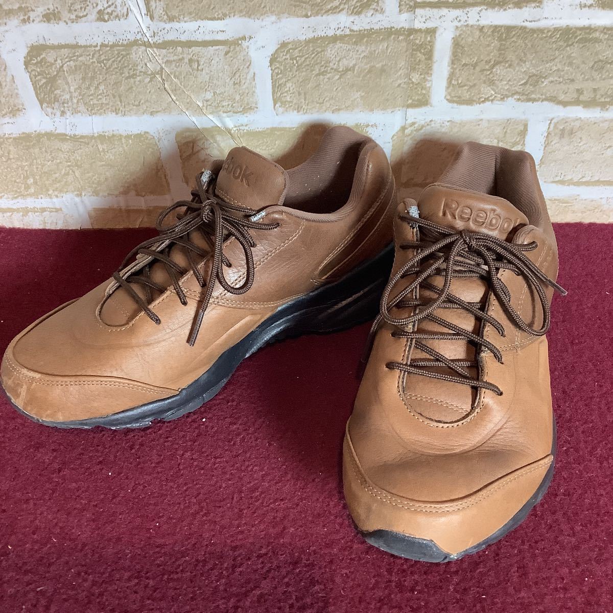 [ распродажа! бесплатная доставка!]A-279 Reebok! кожа спортивные туфли!24.5cm! Brown! натуральный кожа! дождь . двоякое применение! ходьба!. прогулка! путешествие! б/у!