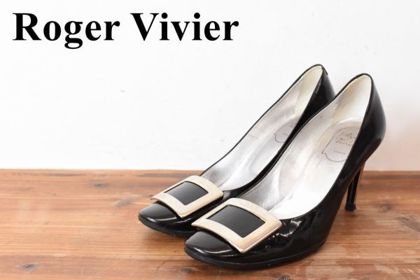 AL AV0004 高級 Roger Vivier ロジェヴィヴィエ ハイヒール メタルヒール レザー シルバー パンプス 出品靴 黒 レディース 38