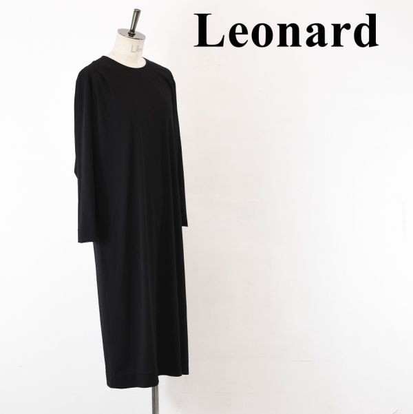 SL AG0023 高級 LEONARD レオナール レディース テロテロ生地 ロング マキシ ワンピース ドレス 黒 Msize