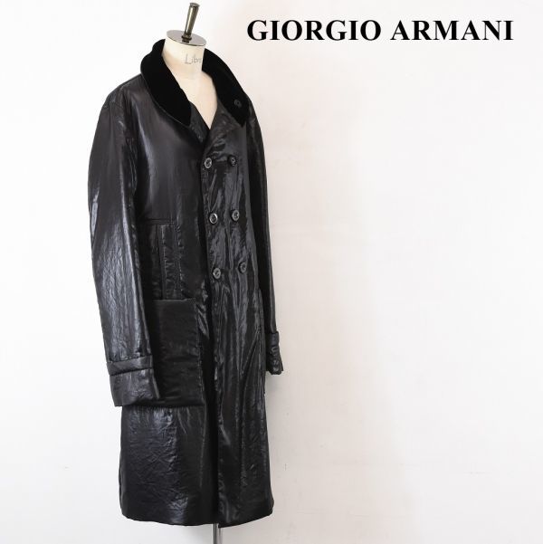 AL AT0004 高級 GIORGIO ARMANI アルマーニ 黒ラベル 中綿 ロング コート ジャケット 黒 46size