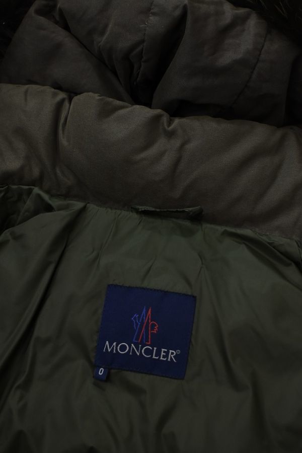 AL AL0011 高級 MONCLER モンクレール リアル ファー 毛皮 フード 取り外し可能 レディース ダウン ジャケット コート カーキ size0_画像7