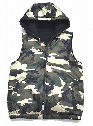 X-girl X-girl HOODED PUFF VESTf- dead puff the best 2 BLACK×CAMO REVERSIBLE Reversi rubru with cotton 2WAY duck camouflage 