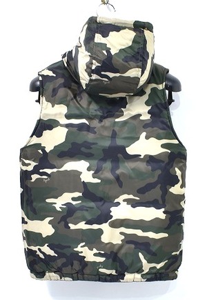 X-girl X-girl HOODED PUFF VESTf- dead puff the best 2 BLACK×CAMO REVERSIBLE Reversi rubru with cotton 2WAY duck camouflage 