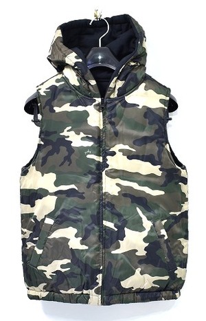 X-girl X-girl HOODED PUFF VESTf- dead puff the best 2 BLACK×CAMO REVERSIBLE Reversi rubru with cotton 2WAY duck camouflage 