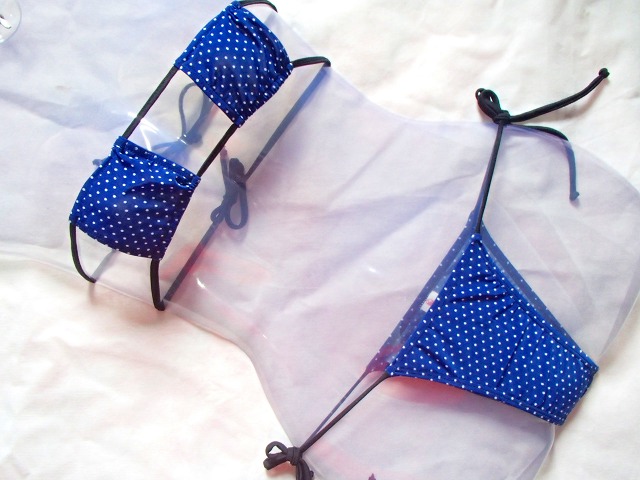 bra42 *[ new goods ] eye obi bikini b radio-controller Lien back polka dot pattern blue white 124 S *
