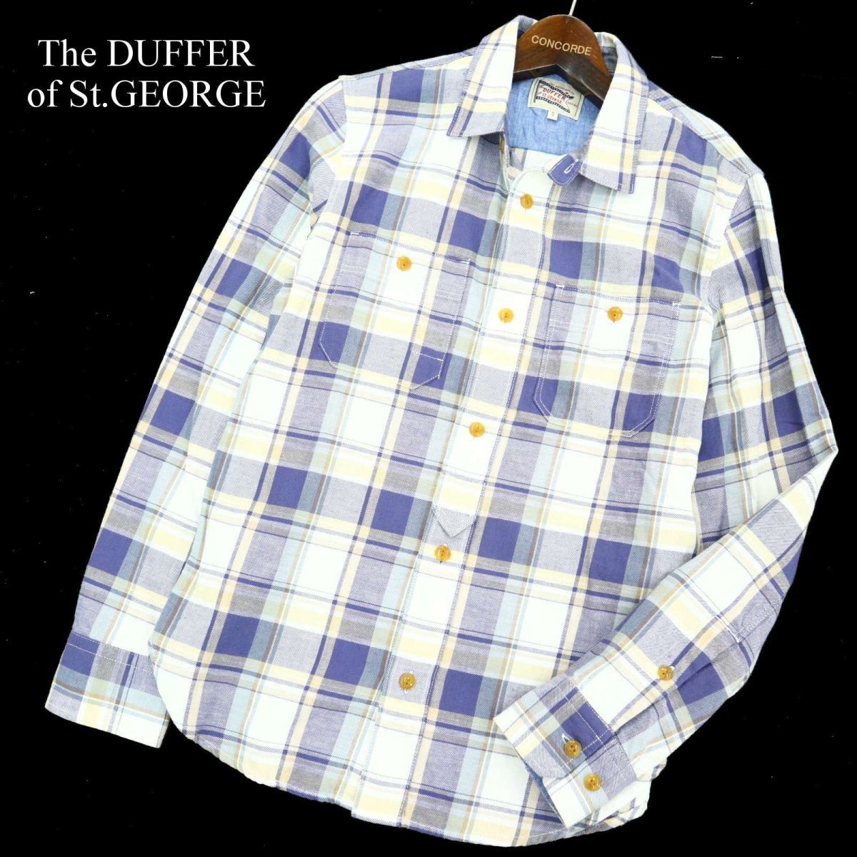 The DUFFER of St.GEORGE ダファー オブ セントジョージ 麻 リネン&コットン★ 長袖 ワーク チェック シャツ Sz.S　メンズ　A3T01073_2#A_画像1