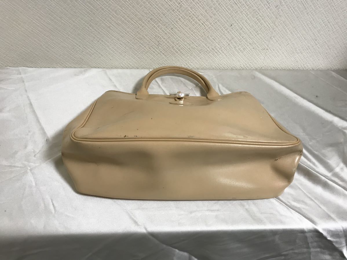 ロンシャン ベージュ レザートートバッグ 本物ロンシャンLONGCHAMP本革レザートートハンドバッグボストン
