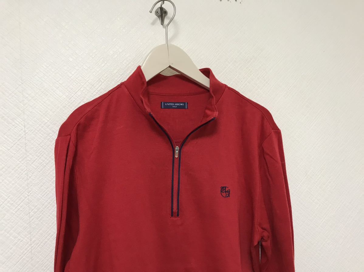 本物ユナイテッドアローズゴルフUNITEDARROWS GOLFコットンハーフジップ長袖ロンTシャツメンズサーフビジネススーツ赤レッド日本製L