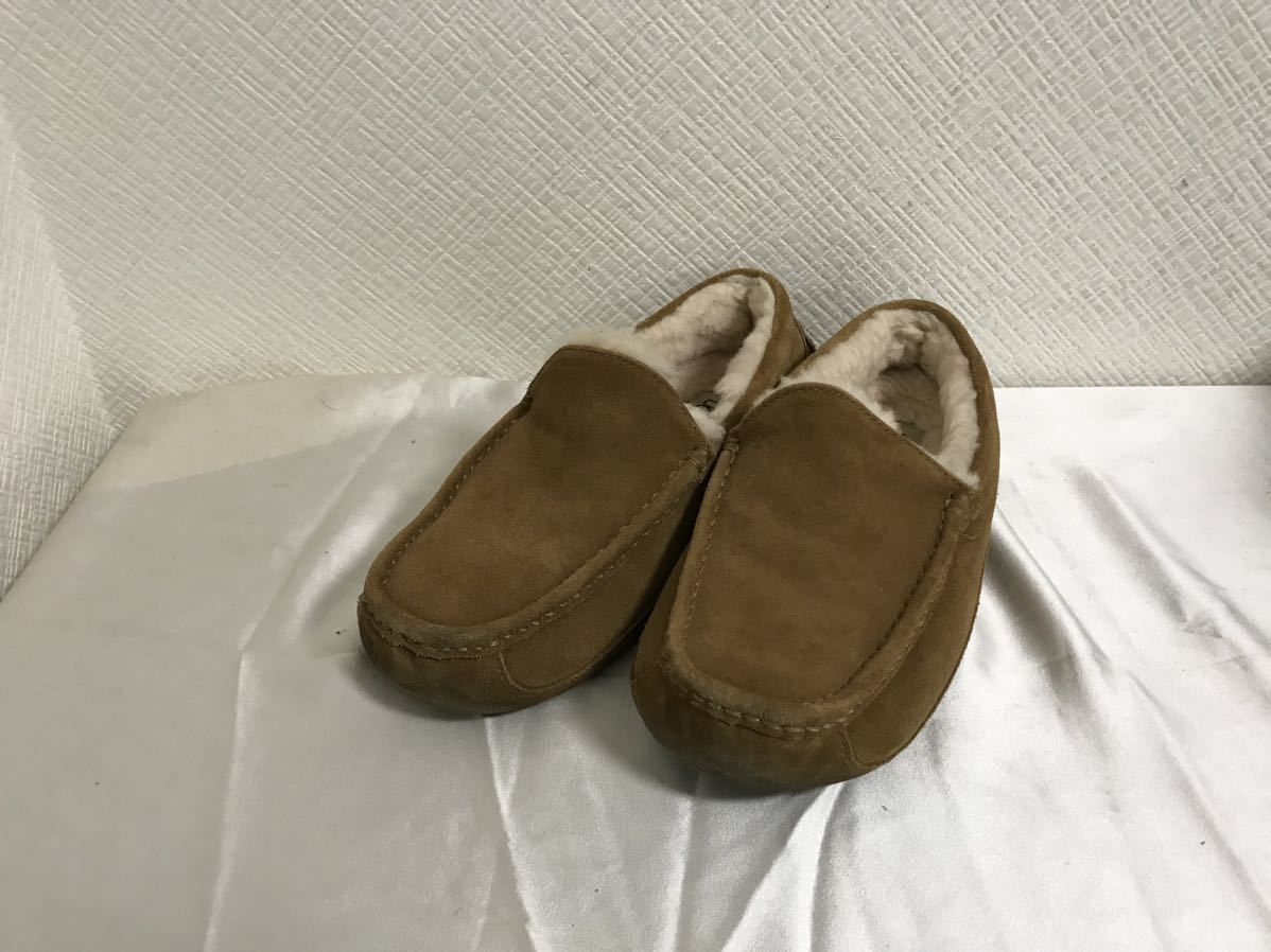 本物アグUGG本革ムートンレザーファースリッポンデッキシューズビジネス靴スーツ27cmメンズ8茶ブラウン42