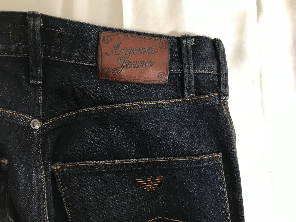 本物アルマーニジーンズARMANI JEANSコットンデニムパンツミリタリーサーフアメカジビジネスメンズ29青ブルールーマニア製S_画像4