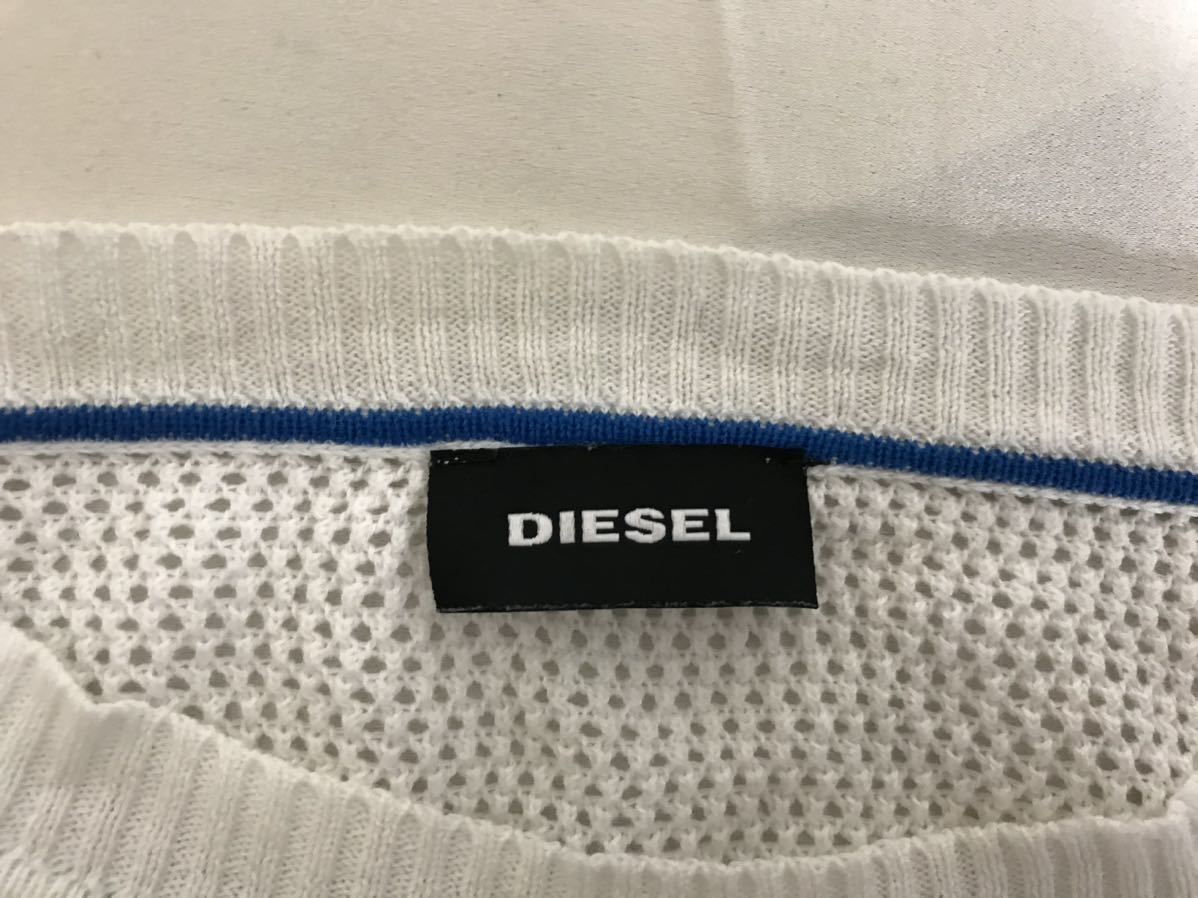 本物ディーゼルDIESELコットンパンチングニット長袖ロンTシャツメンズサーフアメカジスーツビジネスミリタリーL白ホワイト