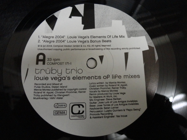 Trby Trio - Alegre 2004 (Louie Vega's Elements Of Life Mixes) オリジナル原盤 12 パーカッシブJazzy House 視聴_画像2