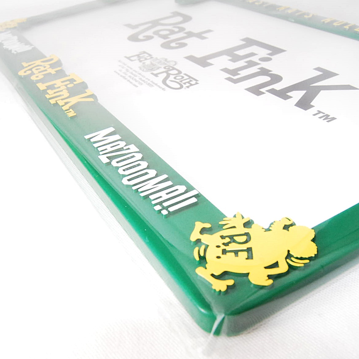 【匿名配送】正規品 ムーンアイズ Raised Rat Fink ロゴ ライセンスフレーム MG062GRRF ナンバーフレーム ナンバープレート レイズド_画像2