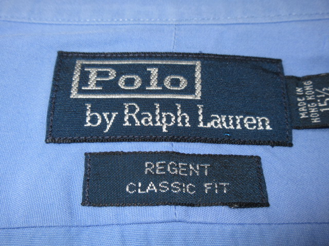 Ralph Lauren/Polo by Ralph Lauren/REGENT　 ポロ バイ ラルフローレン　長袖シャツ ショートポイント ブルー単色 15 1/2 綿100% クリ済_⑥ 織ネーム：拡大