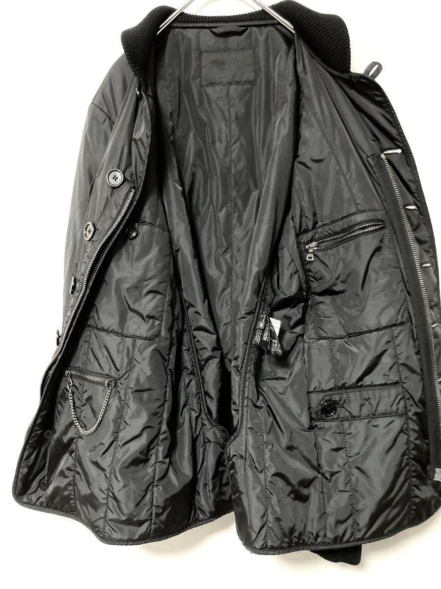 プラダ PRADA ナイロン　ジャケット　ブルゾン　メンズ　ジップアップ　リブ　スリット　中綿　46 ブラック　黒　フライト　ma-1 アウター