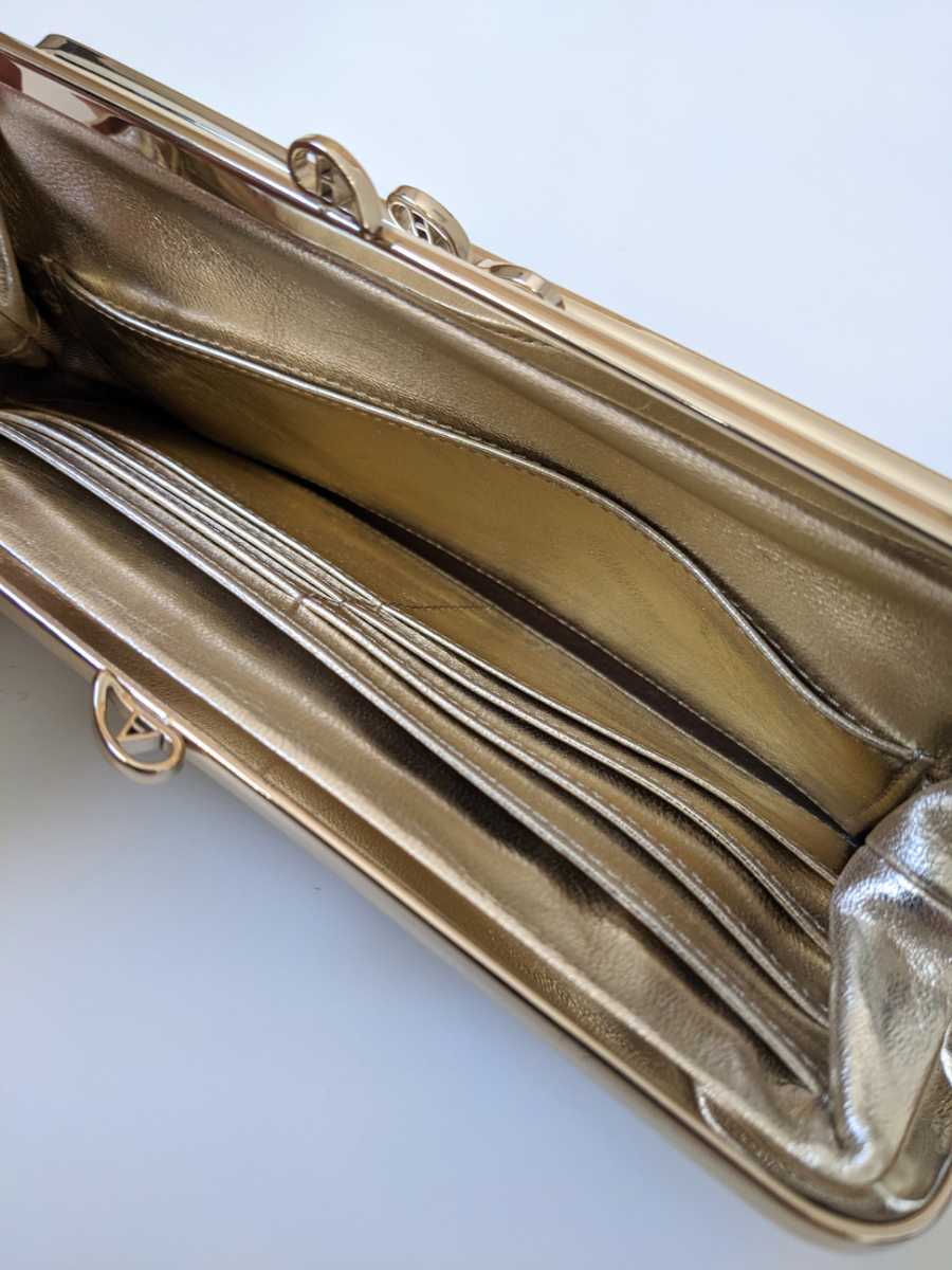 ANYA HINDMARCH アニヤハインドマーチ リボンモチーフ ダブルがま口 クラッチバッグ フォーマル カクテルバッグ ゴールド システム長財布