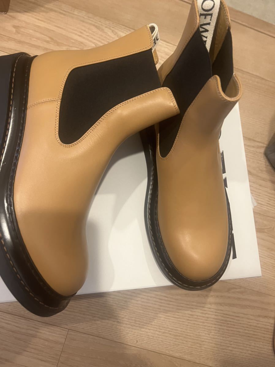  new goods Loewe LOEWE Chelsea boots side core EU41 26cm lady's for caramel 