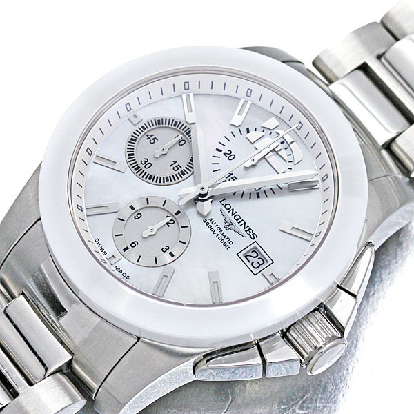 ロンジン LONGINES コンクエスト クロノグラフ SS セラミック メンズ